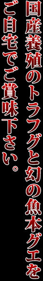 国産養殖のトラフグと幻の魚本グエをご自宅でご賞味下さい。